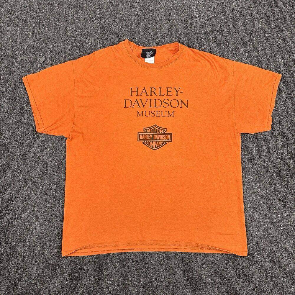 Harley Davidson Museum T Shirt Orange Casual Tee Shirt Mens Size XL
